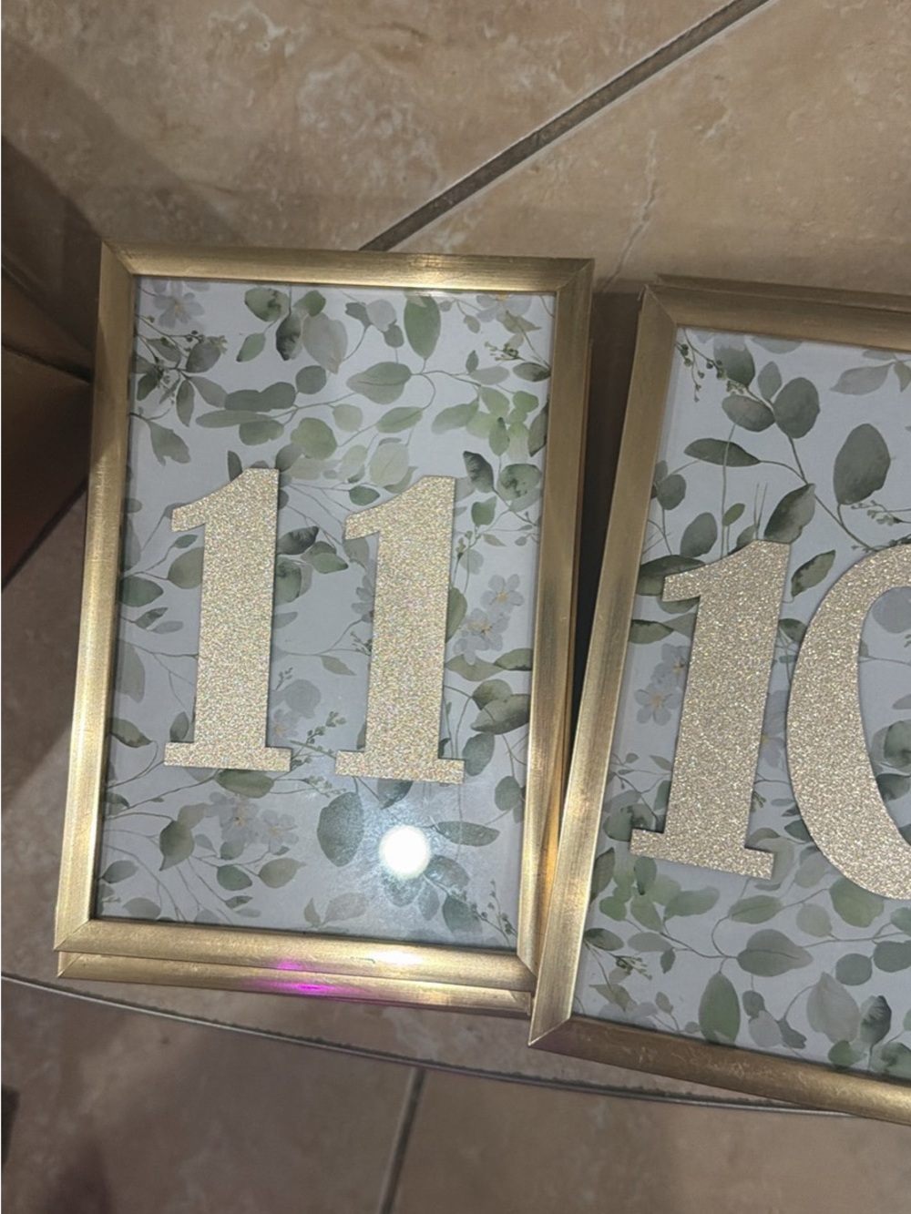 Gold Framed Table Number Sign - Gold Glitter